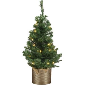 Kunst kerstboom/kunstboom 75 cm met verlichting inclusief gouden pot