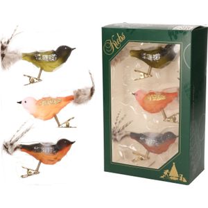 9x stuks luxe glazen decoratie vogels op clip gekleurd 11 cm - Decoratievogeltjes - Kerstboomversiering