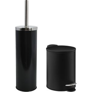 5Five Badkamer/toilet accessoires set  - zwart - metaal - pedaalemmer/wc-borstel