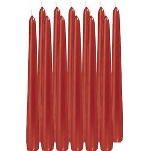 12x Lange kaarsen rood 25 cm 8 branduren dinerkaarsen/tafelkaarsen