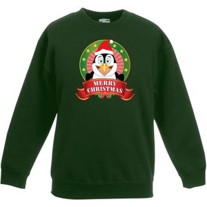 Kersttrui met pinguin groen voor jongens en meisjes