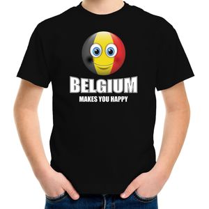 Belgium makes you happy landen / vakantie shirt zwart voor kinderen met emoticon