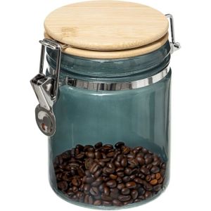 Voorraadbus/voorraadpot 0,75L glas petrol blauw met bamboe deksel en beugelsluiting