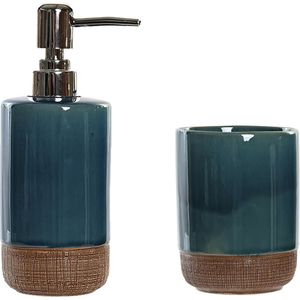 Badkamer accessoires setje drinkbeker en zeeppompje 18 cm emerald