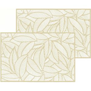 Set van 6x stuks placemats Jungle goud - PVC - 45 x 30 cm - Opengewerkt bladeren motief