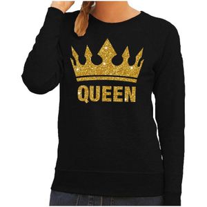 Zwarte Queen gouden glitter kroon trui dames