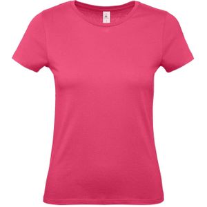 Set van 2x stuks basic dames shirts met ronde hals fuchsia roze van katoen, maat: M (38)