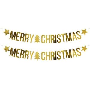 2x Merry Christmas kerst feest/party banners letterslingers versiering karton 175 cm