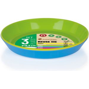 Juypal Borden - 3x - gekleurd - kunststof - D18,5 x H2,5 cm - herbruikbaar - BPA-vrij