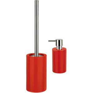 Spirella Badkamer accessoires set - WC-borstel/zeeppompje - porselein - rood - Luxe uitstraling