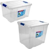 2x Opbergboxen/opbergdozen met deksel 16 en 35 liter kunststof transparant/blauw