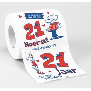 2x Toiletrollen/wc-papier 21 jaar cadeau feestversiering/decoratie