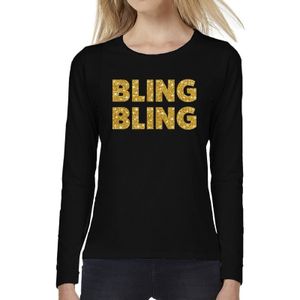 Zwart long sleeve t-shirt met gouden Bling Bling tekst voor dames