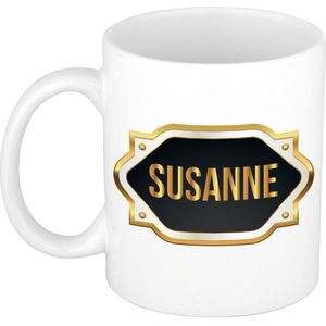 Susanne naam cadeau mok / beker met gouden embleem - kado verjaardag/ moeder/ pensioen/ geslaagd/ bedankt