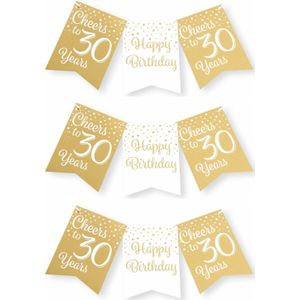 Paperdreams Verjaardag Vlaggenlijn 30 jaar - 3x - Gerecycled karton - wit/goud - 600 cm