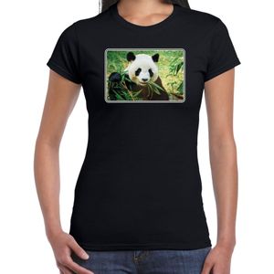 Dieren t-shirt met pandaberen foto zwart voor dames - panda cadeau shirt