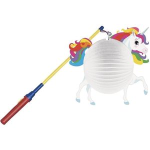 Eenhoorn ronde lampion 25 cm met lampionstokje