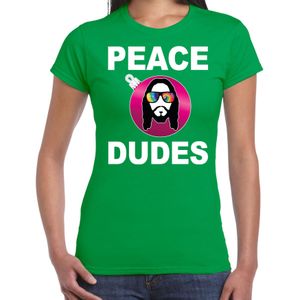 Groen Kerstshirt / Kerstkleding peace dudes voor dames met social media kerstbal