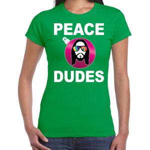 Hippie jezus Kerstbal shirt / Kerst t-shirt peace dudes groen voor dames - Kerstkleding / Christmas outfit XS