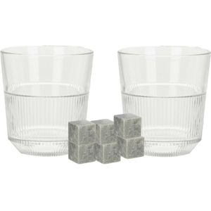 Excellent Houseware whiskyglazen - set 4x stuks 270 ml - 9x whisky ijsblokstenen