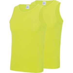 Multipack 2x Maat S - Sportkleding sneldrogende mouwloze shirts neon geel voor mannen/heren