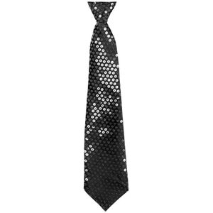 Verkleed stropdas met pailletten zwart 40 cm