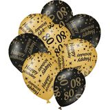24x stuks leeftijd verjaardag ballonnen 80 jaar en happy birthday zwart/goud