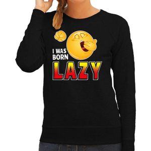 I was born lazy emoticon fun trui dames zwart
