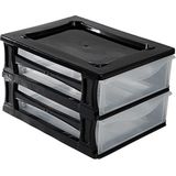 Hega Hogar Ladeblokje/bureau organizer 2x lade - zwart/transparant - L26 x B35 x H20 cm - kunststof