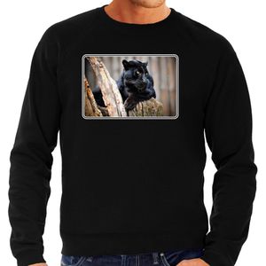Dieren sweater met panters foto zwart voor heren - panter cadeau trui