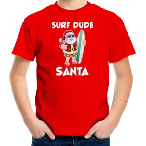 Rood  Kerst shirt/ Kerstkleding surf dude Santa voor kinderen