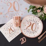 Santex Verjaardag feest bekertjes leeftijd - 10x - 20 jaar - rose goud - karton - 270 ml