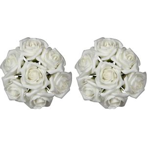 Ideas4seasons Decoratie roosjes foam - 2x - bosje van 7 - creme wit - Dia 3 cm