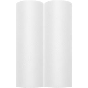 2x Witte tulestoffen/gaatjesstoffen rol 15 cm x 9 meter cadeaulint verpakkingsmateriaal