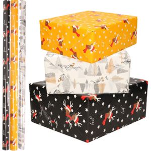Set van 6x Rollen Kerst inpakpapier/cadeaupapier rendieren /vogels/bomen 2,5 x 0,7 meter