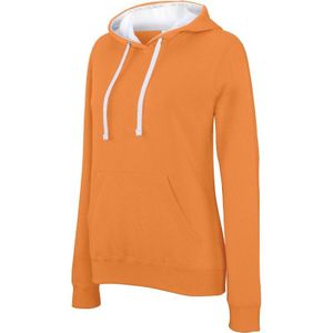Oranje/witte dames truien/sweaters met hoodie/capuchon