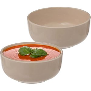 Secret de Gourmet Soepkommen/schaaltjes - 2x - Santorini - keramiek - D15 x H6.5 cm - beige