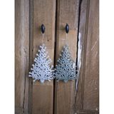 2x stuks kunststof kersthangers kerstboom zilver glitter 15 cm kerstornamenten