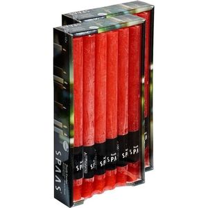 24x Lange rustieke kaarsen rood 25 cm 10 branduren huishoudkaarsen/dinerkaarsen/tafelkaarsen