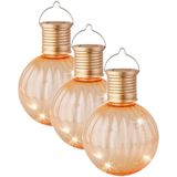 Lampion solar verlichting - 3x - oranje - 11 cm - LED