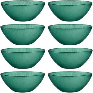 Vivalto Kommetjes/serveer schaaltjes/soepkommen - 8x - Murano - glas - D15 x H6 cm - groen - Stapelbaar