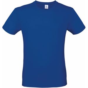 Basic grote maten heren shirt met ronde hals blauw van katoen