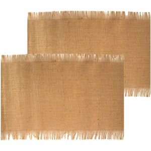 Chaks Jute tafelloper - 2x - 29 x 500 cm - beige - met franjes