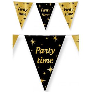 2x stuks leeftijd verjaardag feest vlaggetjes Party Time thema geworden zwart/goud 10 meter