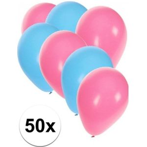 50x lichtblauwe en lichtroze ballonnen
