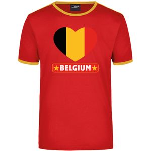Belgium ringer t-shirt rood met gele randjes voor heren - Belgie supporter kleding
