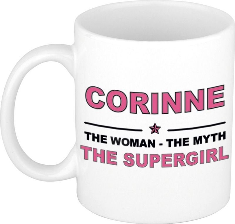 Naam cadeau mok/ beker Corinne The woman, The myth the supergirl 300 ml