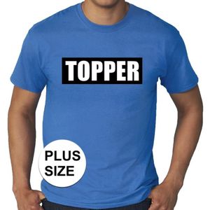 Toppers Grote maten blauw t-shirt heren met tekst Topper in zwarte balk