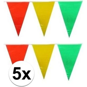 5x plastic vlaggenlijn geel/rood/groen 10 meter