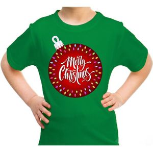 Groen t-shirt / kerstkleding kerstbal merry christmas voor kinderen